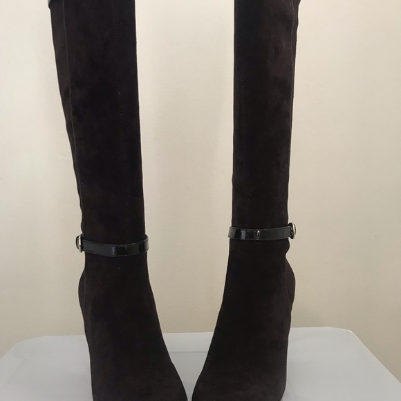 New Nine West Relianto Calf Suede Knee High Stiletto Brown Womens Boots - Picture 10 of 10